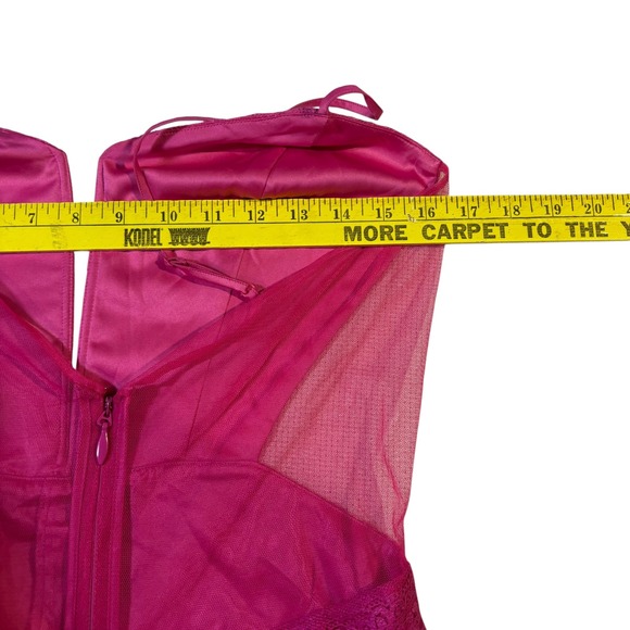 bebe Andie Sheer Striped Lace Gown Dress‎ Hot Pink Size 10 Sleeveless Evening - Picture 8 of 10